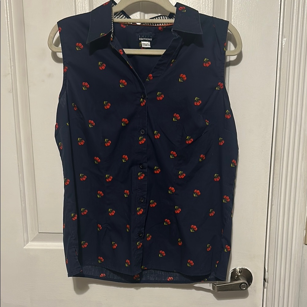 Vintage Basic Editions Cherry Button Down Top - image 1